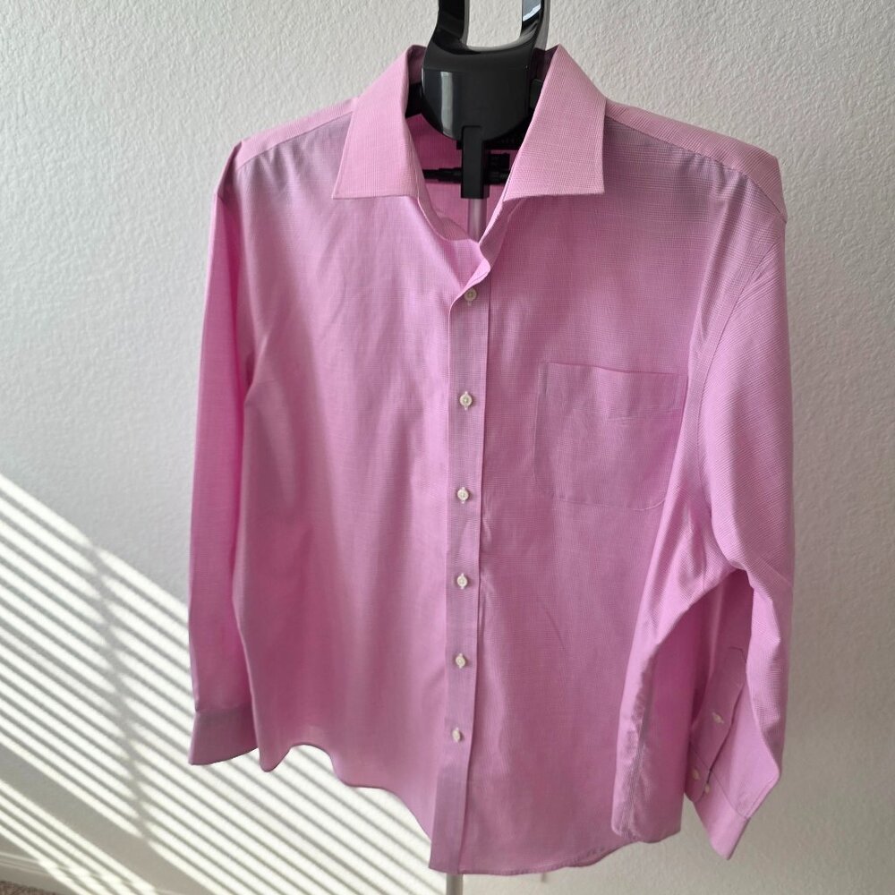 LAUREN RALPH LAUREN CLASSIC FIT MEN 18 PINK AND WHITE PLAID LONG SLEEVE SHIRT